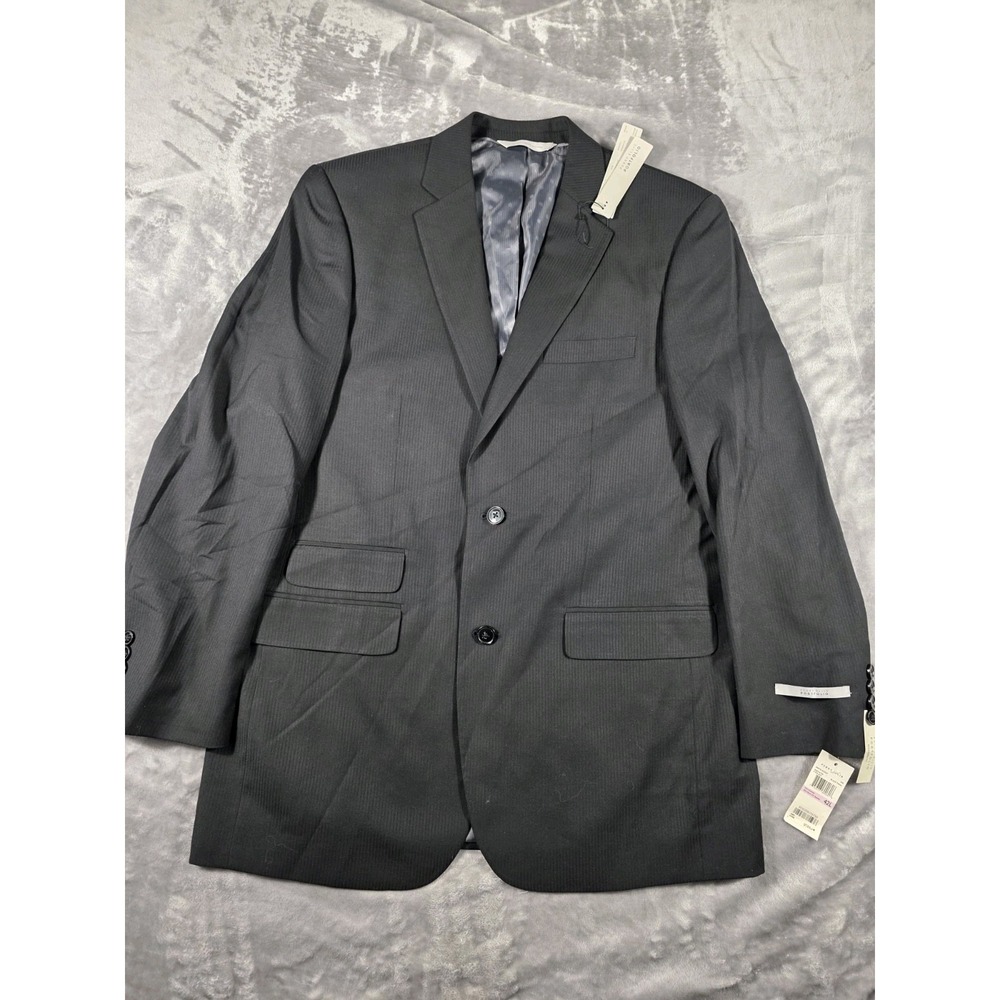 NWT Perry Ellis Mens 42L Modern fit Stretch Black on Black Stripe Blazer Jacket‎
